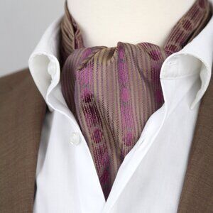 Men's Cravat Ascot 100%silk Gift Box Brown with ornament‎ A244